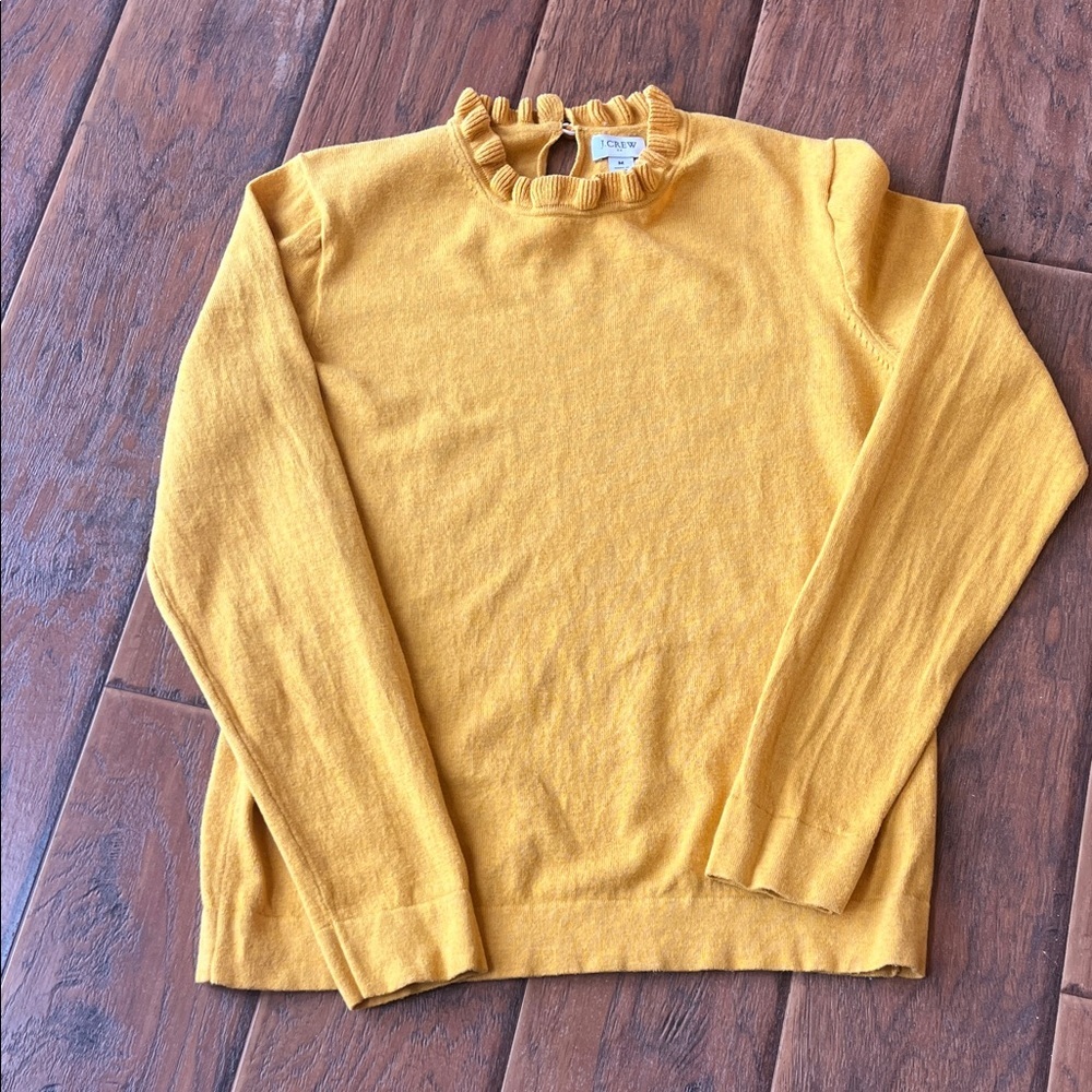 J. Crew Mustard Ruffle Neck Sweater Size M